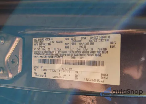 2017 Ford Escape Se from USA, damaged, VIN 1FMCU9G96HUE35776